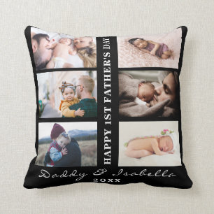 Happy First Father's Day Custom 6 Photo Collage T Cushion