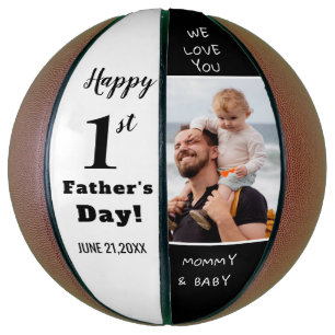 Happy First Father's Day Custom Photo Black White Basketball