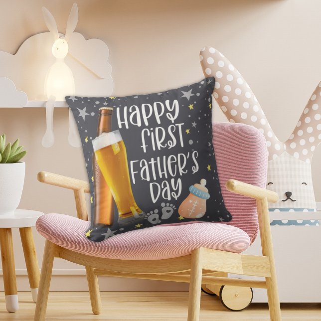 Happy First Father's Day Cute Playful Throw Pillow (Creator Uploaded)