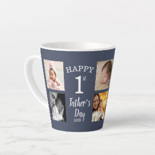 Happy First Father's Day Dad 8 Photo Collage Blue Latte Mug