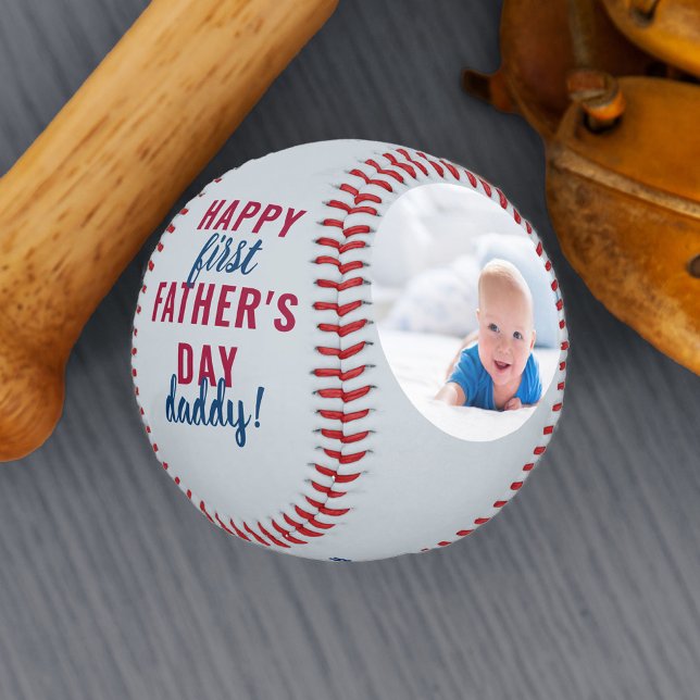 Happy First Father's Day Daddy 2 Photo Grey Baseball (Creator Uploaded)