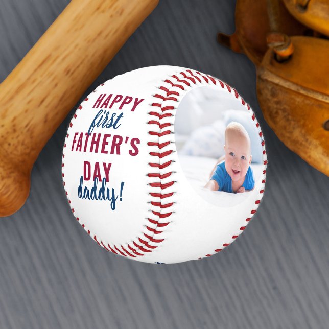 Happy First Father's Day Daddy 2 Photo White Baseball (Creator Uploaded)
