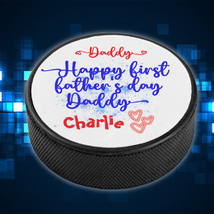 Happy First Father's Day Daddy   Hockey Puck