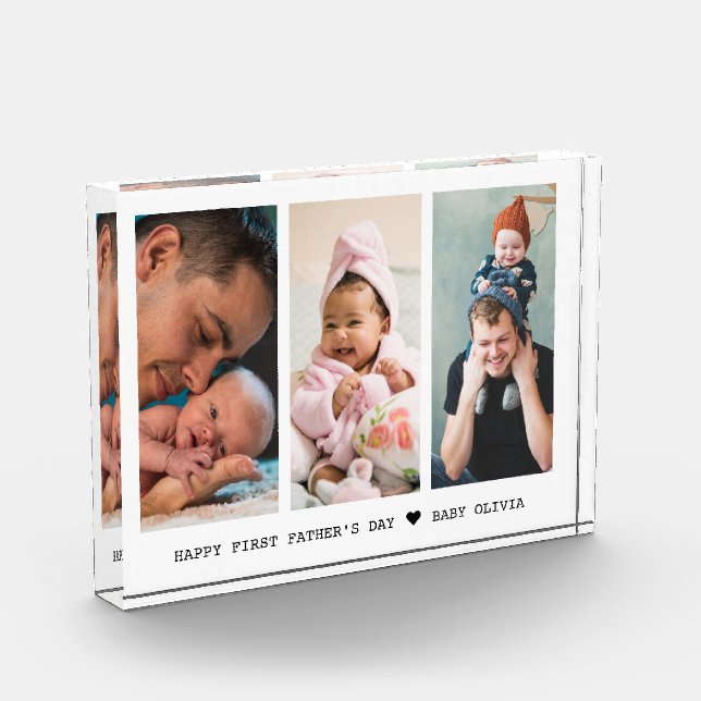 Happy First Fathers Day New Dad 3 Photo Collage Block (Left)