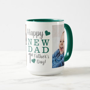 Happy First Father's Day New Dad 5 Photo Green Mug
