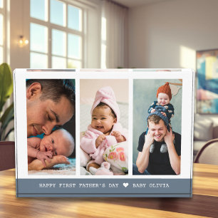 Happy First Fathers Day New Dad Grey 3 Collage Photo Block