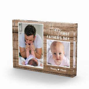 Happy First Father's Day New Dad Wood 2 Photo Block