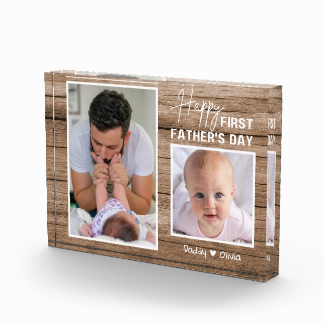 Happy First Father's Day New Dad Wood 2 Photo  Block (Right)