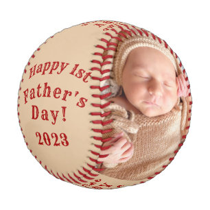 Happy First Father's Day Personalised 2 Photo Base Baseball