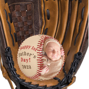 Happy First Father's Day Personalised 2 Photo Base Baseball