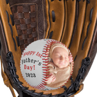 Happy First Father's Day Personalised 2 Photo Grey Baseball