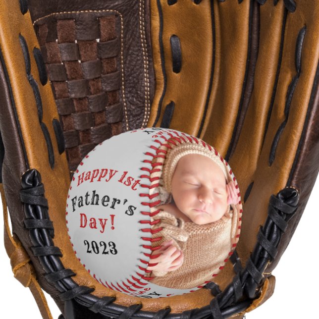 Happy First Father's Day Personalised 2 Photo Grey Baseball (Creator Uploaded)