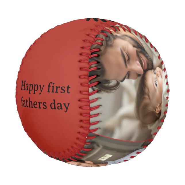 Happy first fathers day personalised name & photo  baseball (Angled)
