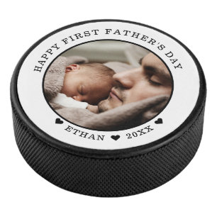 Happy First Father's Day Personalised Photo White Hockey Puck
