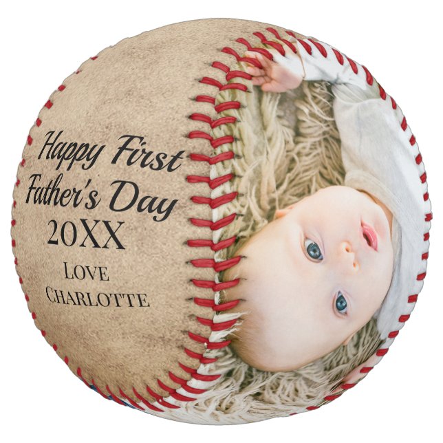 Happy First Fathers Day Personalized One of a Kind Softball (Angled)
