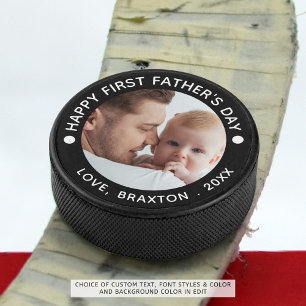 Happy First Fathers Day Photo Your Colour Hockey Puck