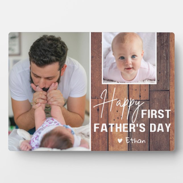 Happy First Father's Day Wood 2 Photo Collage   Plaque (Front)