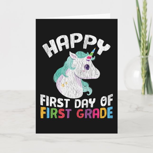 Happy First Grade Unicorn First Day of School Gift Card (Front)