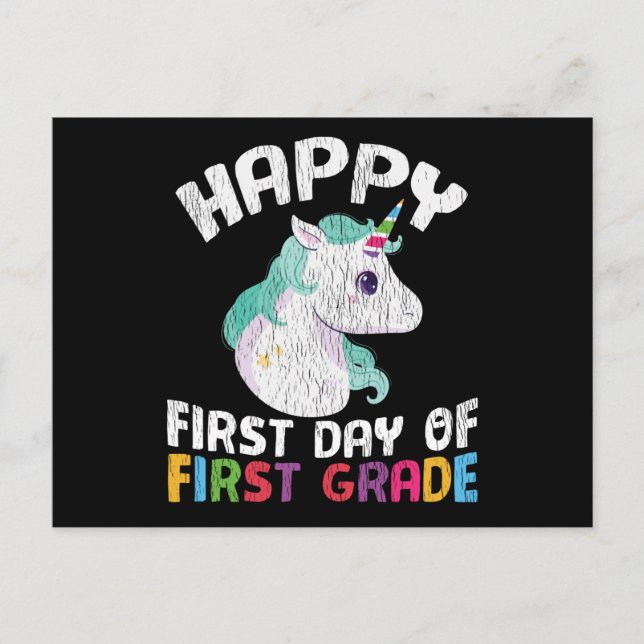 Happy First Grade Unicorn First Day of School Gift Postcard (Front)