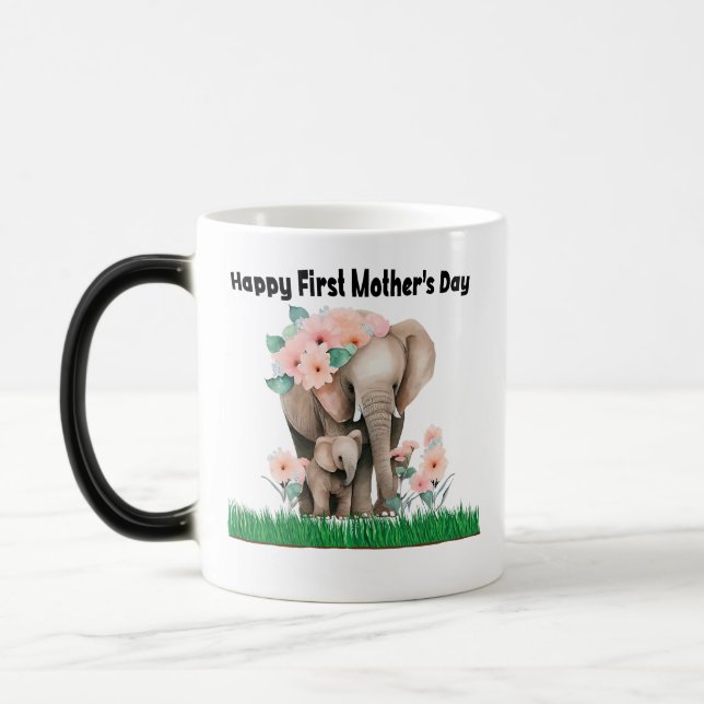happy first mother day cute elephant  magic mug (Left)