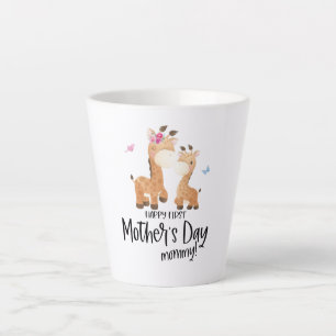 Happy First Mother’s Day 🦒 Giraffe + Butterflies Latte Mug