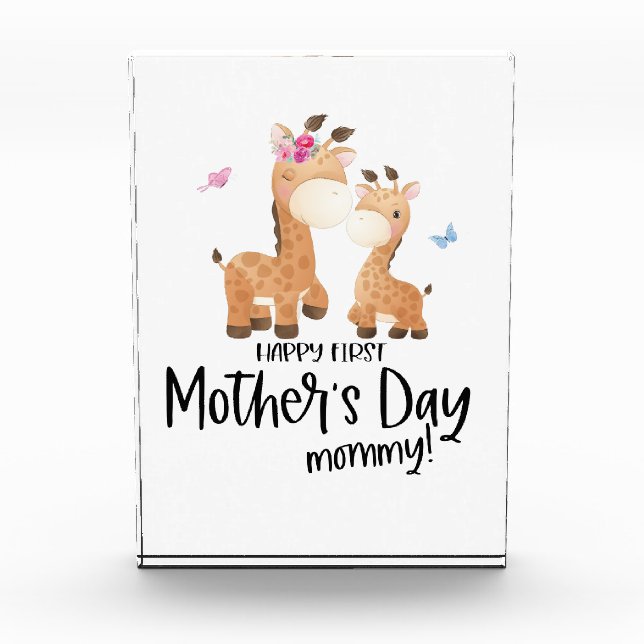 Happy First Mother’s Day 🦒 Giraffe + Butterflies Photo Block (Front)