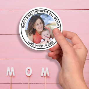 Happy First Mother’s Day Mummy Custom Photo & Text Classic Round Sticker