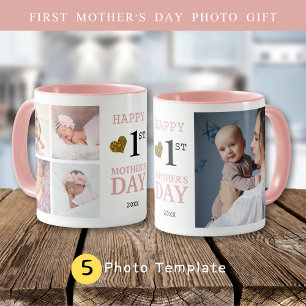 Happy First Mother's Day  5 Photo Collage  Pink  Mug