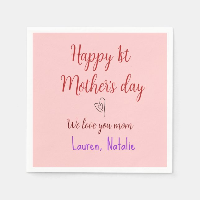 Happy first mothers day add name text mummy heart napkin (Front)
