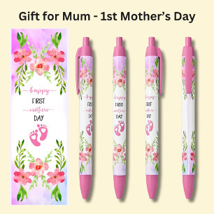 Happy First Mother's Day Baby Pink Black Ink Pen