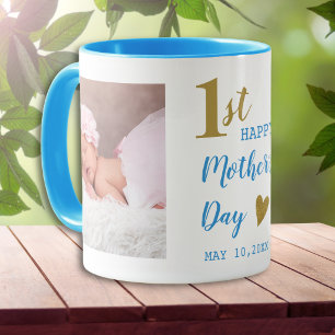 Happy First Mother's Day Blue And Gold 2 Photo Mug
