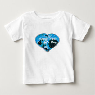 "Happy First Mother's Day" - Blue Sunflowers/Heart Baby T-Shirt