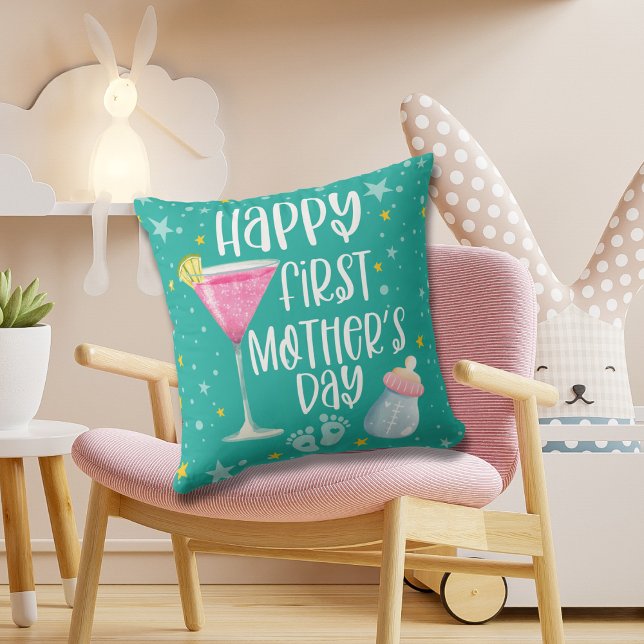 Happy First Mother's Day Cute Elegant Throw Pillow (Creator Uploaded)