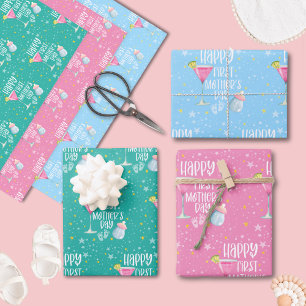 Happy First Mother's Day Cute Pastel Wrapping Paper Sheet