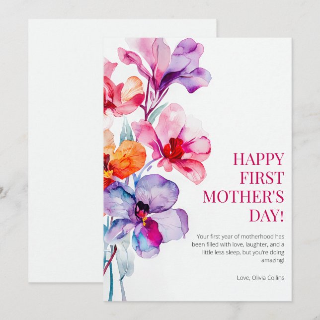 Happy First Mother's Day Elegant Floral Flowers Holiday Card (Front/Back)