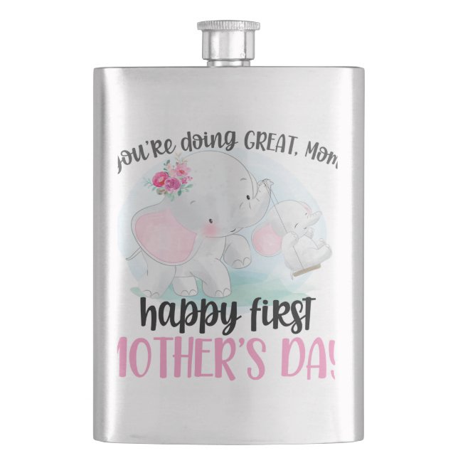 Happy First Mother's Day Elephant Hip Flask (Front)