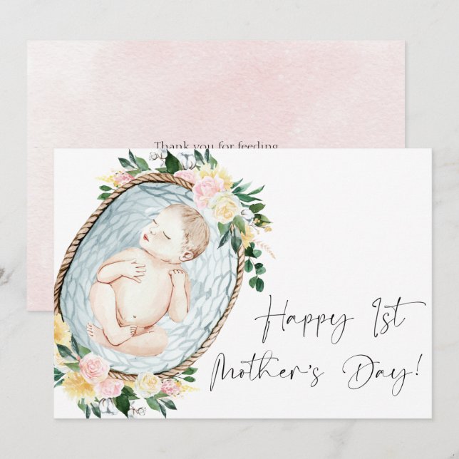 Happy First Mother's Day Floral Baby Girl Pink Holiday Card (Front/Back)