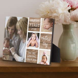 Happy First Mother's Day Grandma Wood 4 Photo Plaque