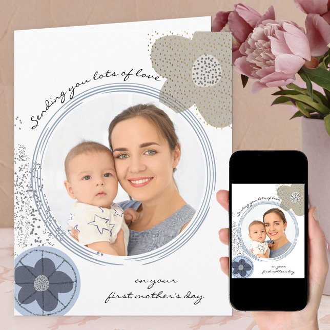 Happy First Mother's Day Modern Art Flowers Photo Card (Creator Uploaded)