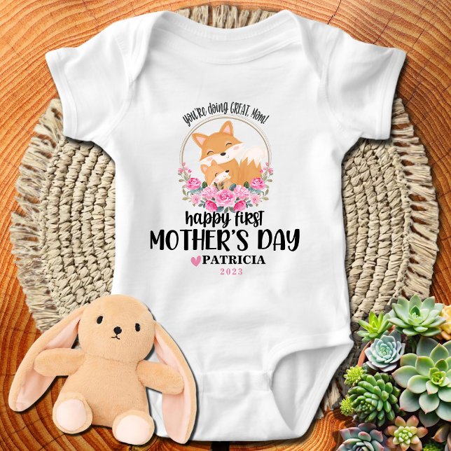 Happy First Mother's Day Mummy - Mum and Baby Fox Baby Bodysuit (Creator Uploaded)