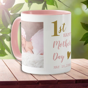 Happy First Mother's Day Pink And Gold 2 Photo Mug