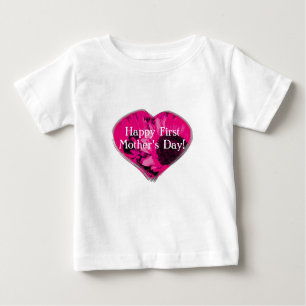 "Happy First Mother's Day" - Pink Sunflowers/Heart Baby T-Shirt