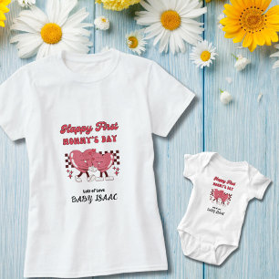 Happy First Mummy's Day with Heart and Baby Name T-Shirt