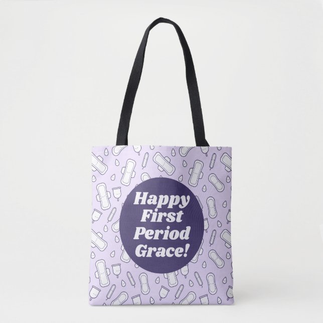 Happy First Period Party Purple Cute Tampon Pad Tote Bag (Front)