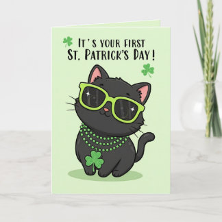 Happy First St Patricks Day Baby Cute Kitten  Holiday Card