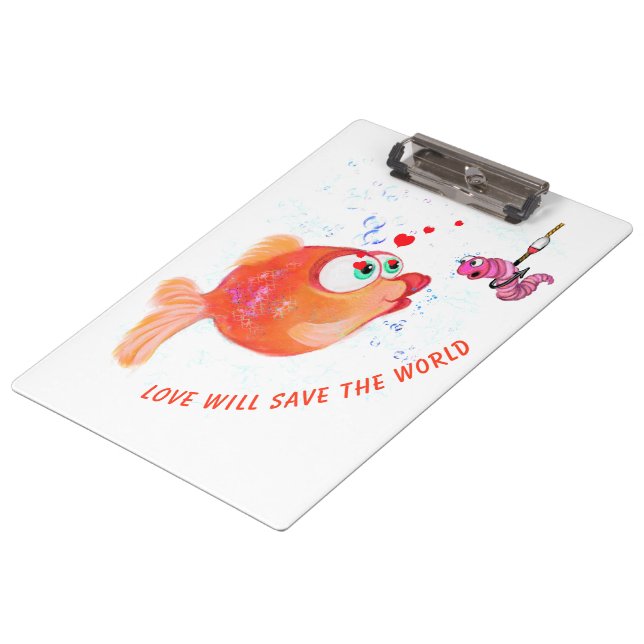 Happy Fish and Worm Clipboard Funny - Custom Text (Angled)