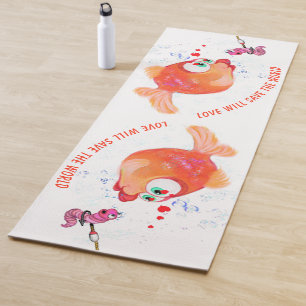 Happy Fish and Worm Funny Yoga Mat - Custom Text