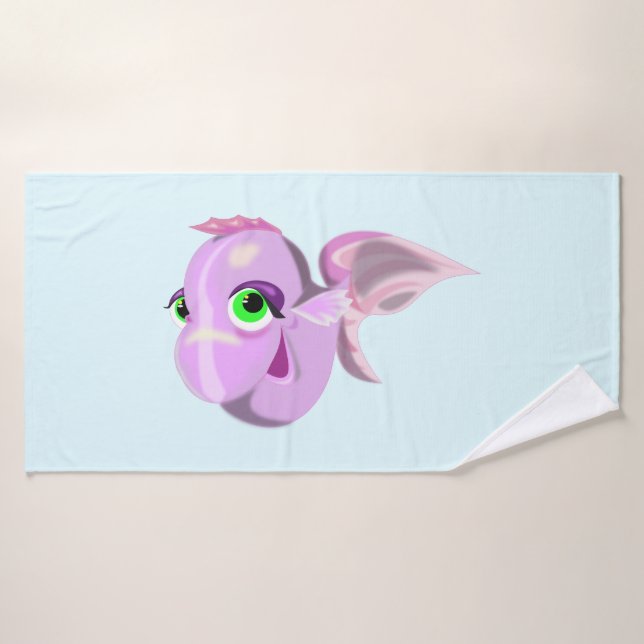 Happy Fish Funny Bath Towel - Customisable (Bath Towel)