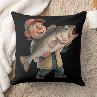 Happy Fisherman w/a Cute Big Fish Cushion