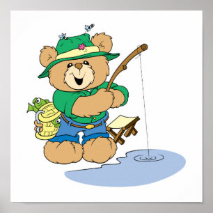 Happy Fishing Fisherman Bear Poster
